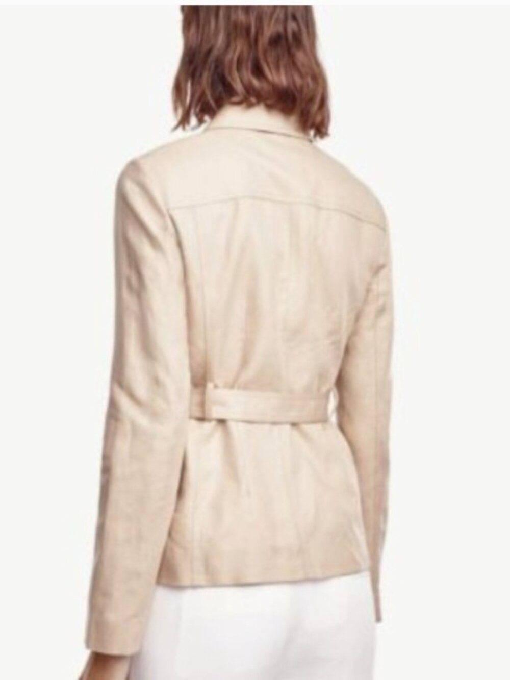 Ann Taylor Lined Safari Utility Jacket Beige/Tan/Creme Linen Cotton Size 8 - Picture 2 of 10